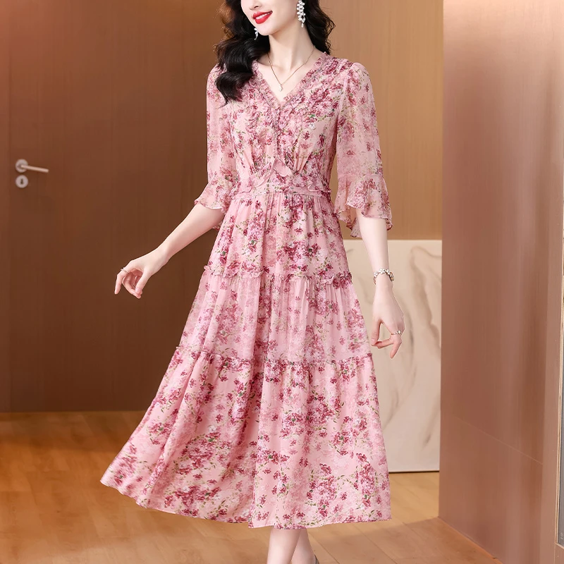 粉色连衣裙女2025夏季新款欧货杭州高端奢华长款