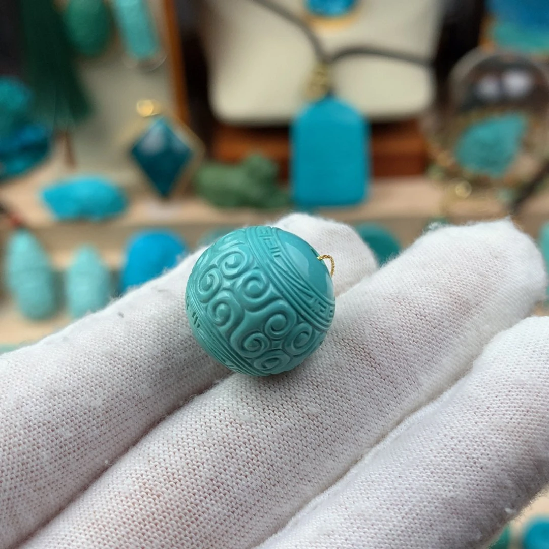 绿松石未镶嵌回纹圆珠卡16