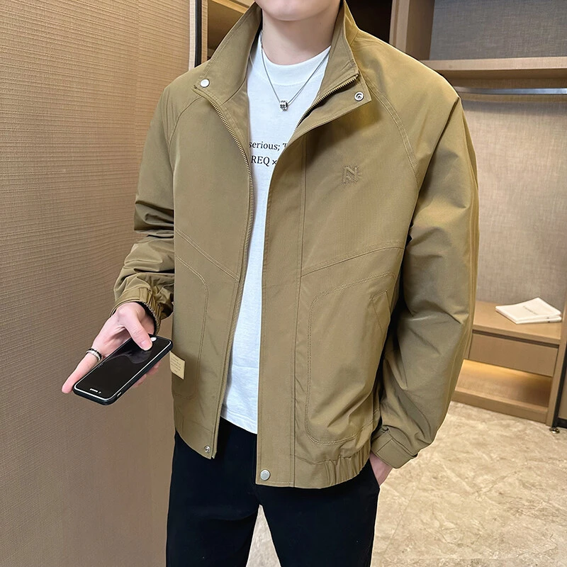 春秋季新款宽松夹克外套男士潮牌立领工装褂子痞帅休闲短款上衣服