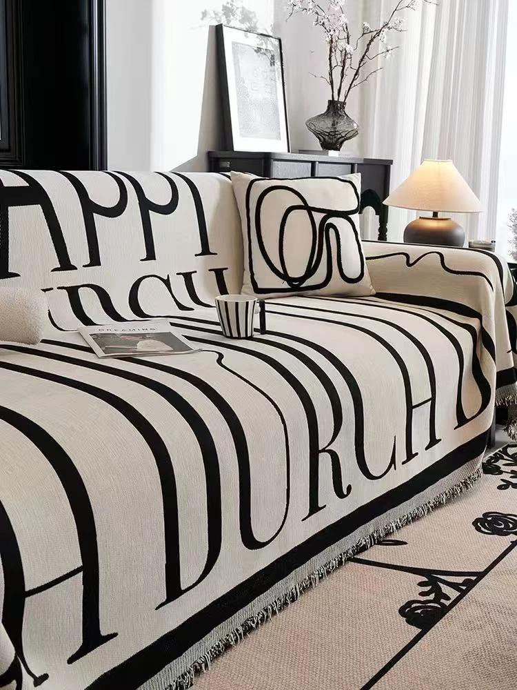 趣味字母加厚万能通用型一片式全盖雪尼尔沙发巾