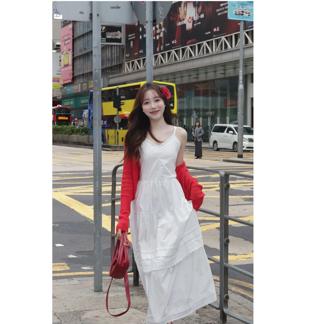 YPP！【茶歇小白裙】茶歇系列 韩系少女感甜美清纯白色吊带裙连衣裙