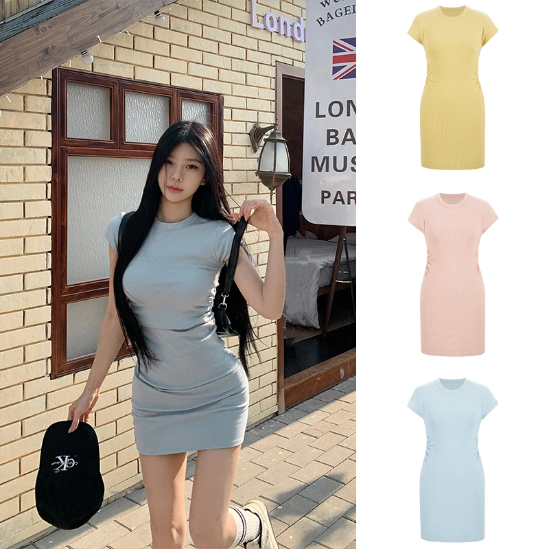 Moses Queen/魔西女王收腰显瘦包臀连衣裙女夏正肩短袖辣妹短裙子