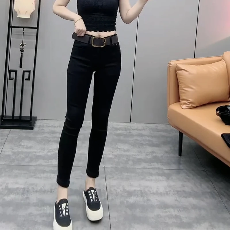 黑色显瘦高腰小脚牛仔裤女2025春秋新款胖mm弹力小个子九分铅笔裤