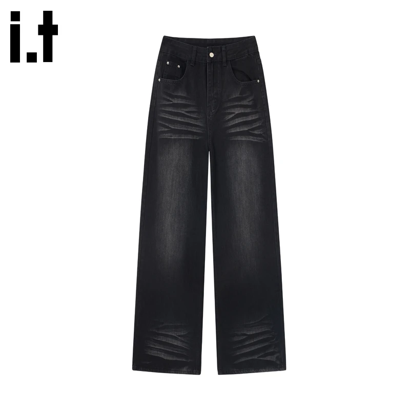 i.t:CHOCOOLATE高级感阔腿牛仔裤女秋冬新款美式慵懒风直筒拖地裤