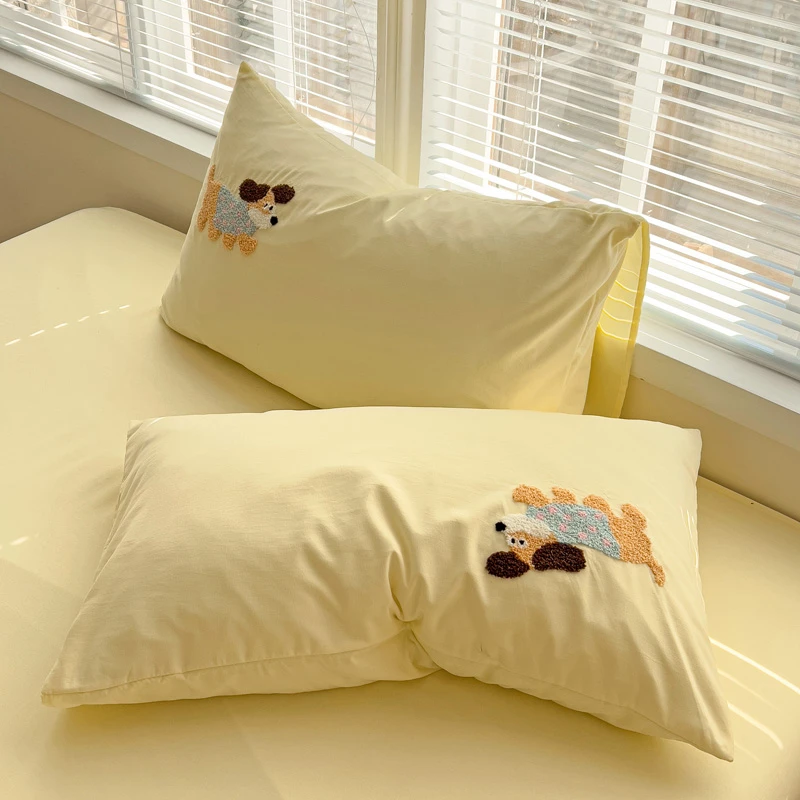 卡通毛巾绣小清新枕头套单个宿舍非全棉纯棉枕套罩一对装家用双人