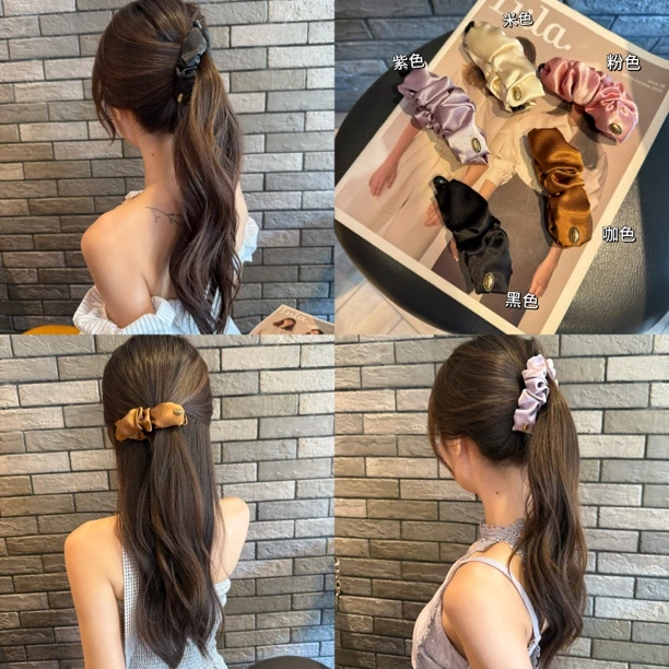 缎面褶皱高马尾香蕉夹竖夹2025新款后脑勺抓夹固定神器发夹头饰女