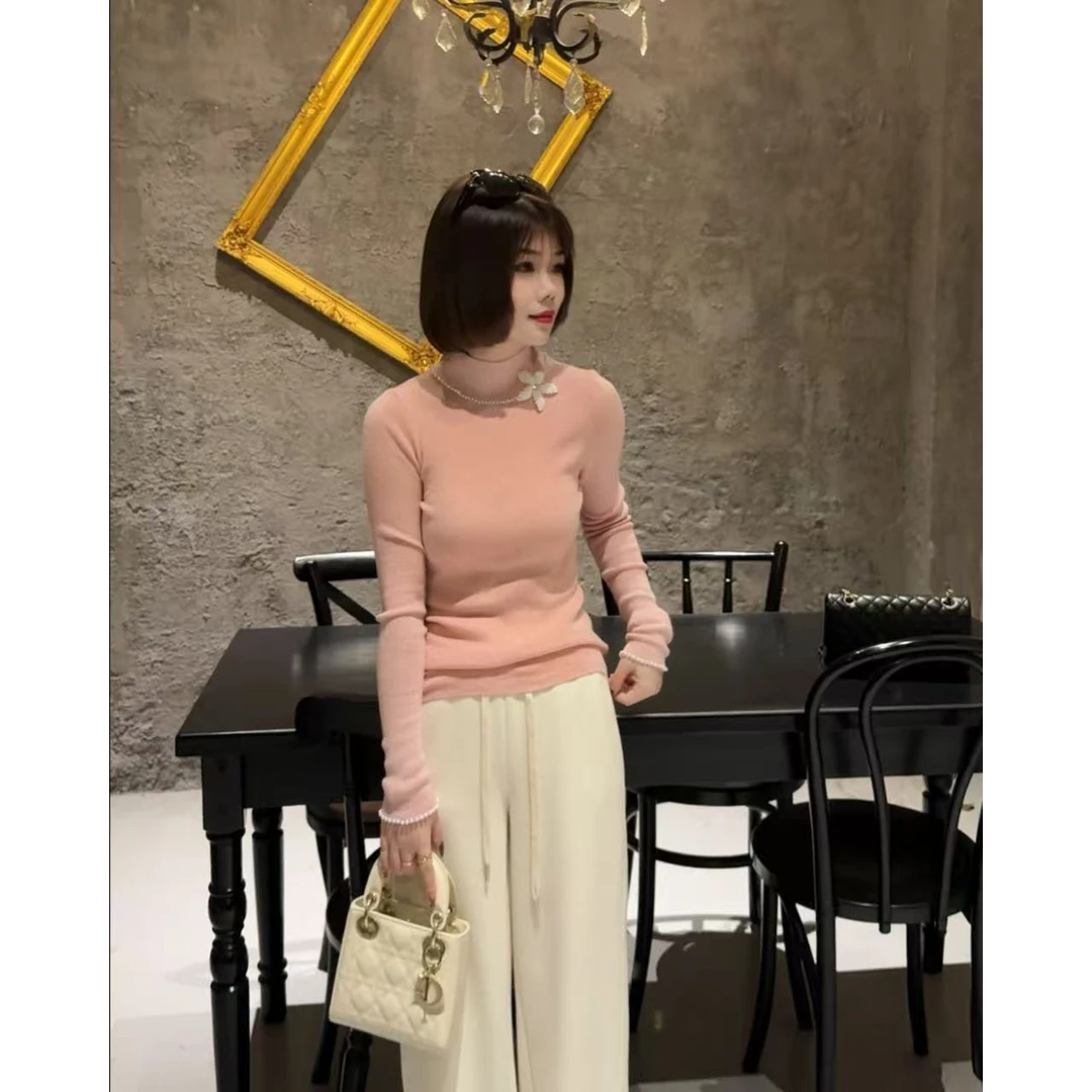 MY【钉珠百合】 冬季新款 半高领百搭时尚设计感针织衫重工钉珠上衣