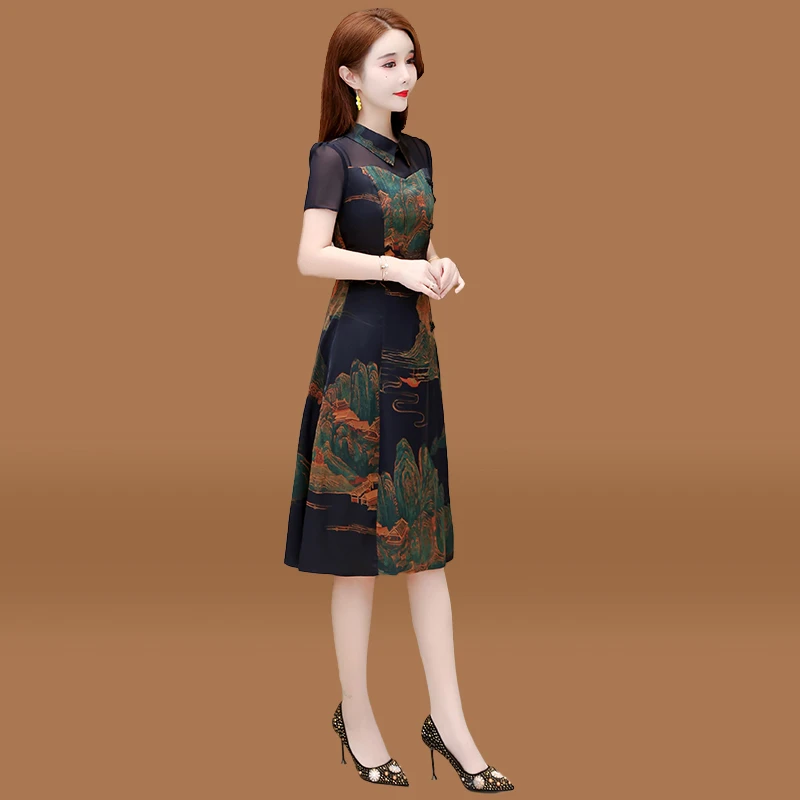 【可蓓儿】2025新款夏国风洋气妈妈装印花裙子新中式高贵女装连衣裙