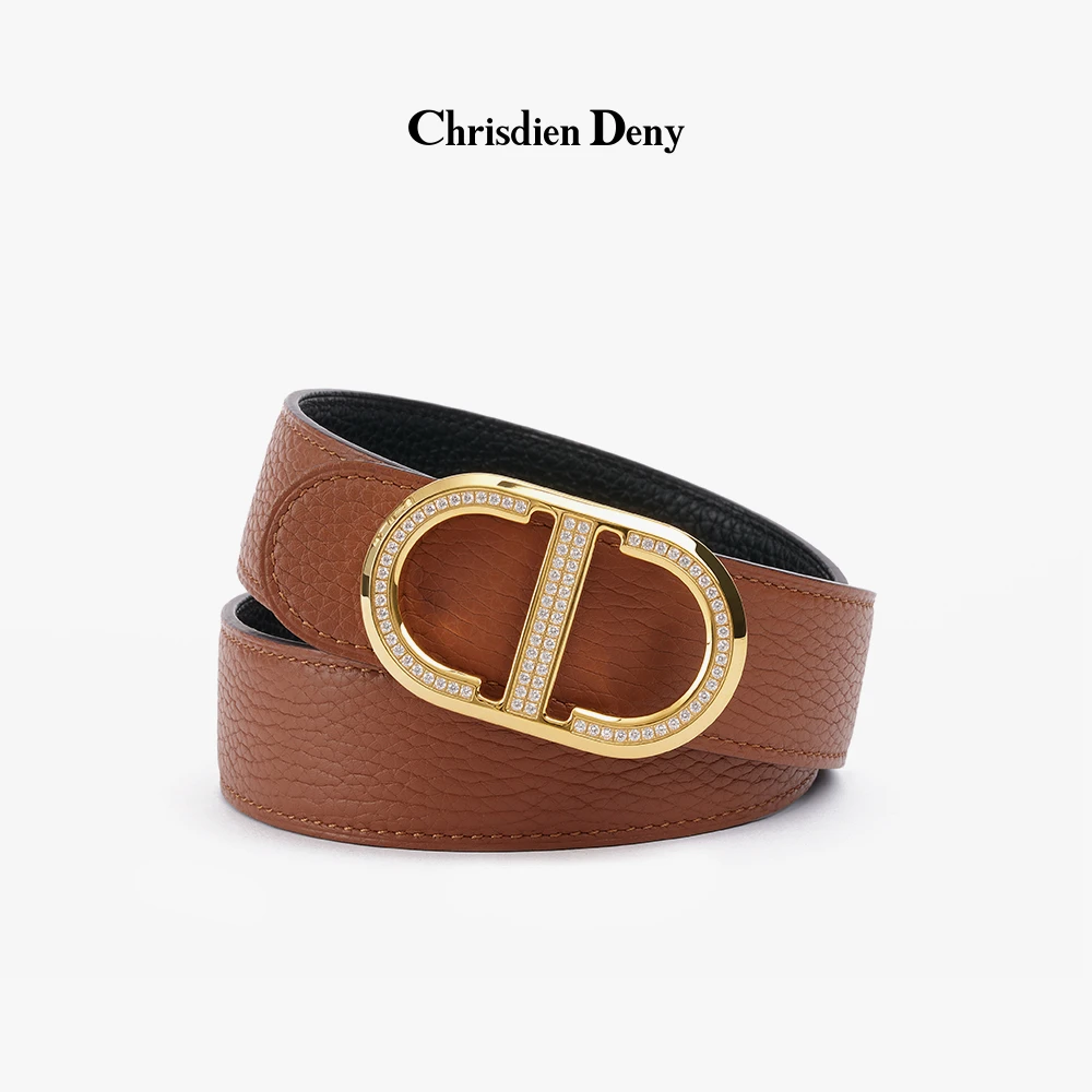Chrisdien Deny，轻奢金钻扣3.5mm，经典时尚双面真皮荔枝纹腰带