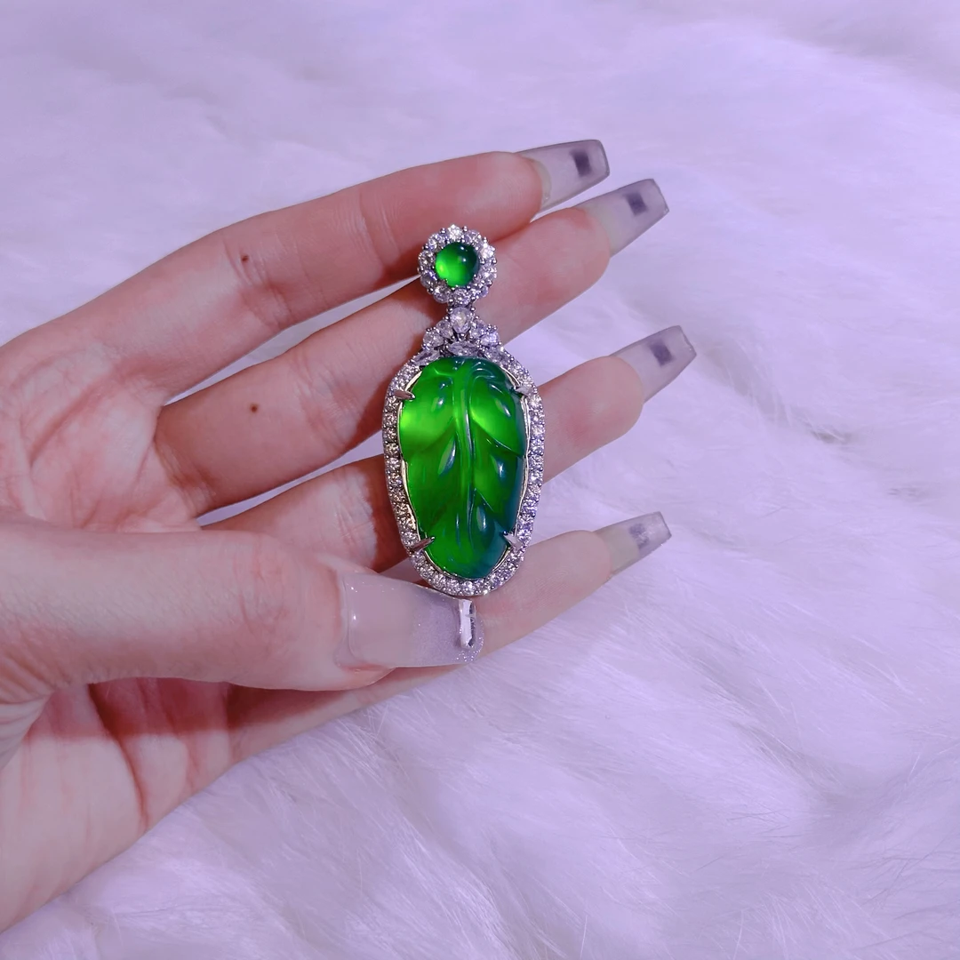 高冰阳绿玉髓叶子简约气质款