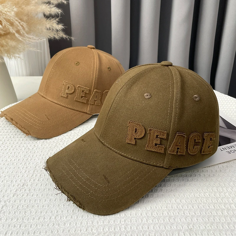 帽子女破洞做旧硬顶鸭舌帽款秋冬季美式休闲百搭显脸小字母棒球帽