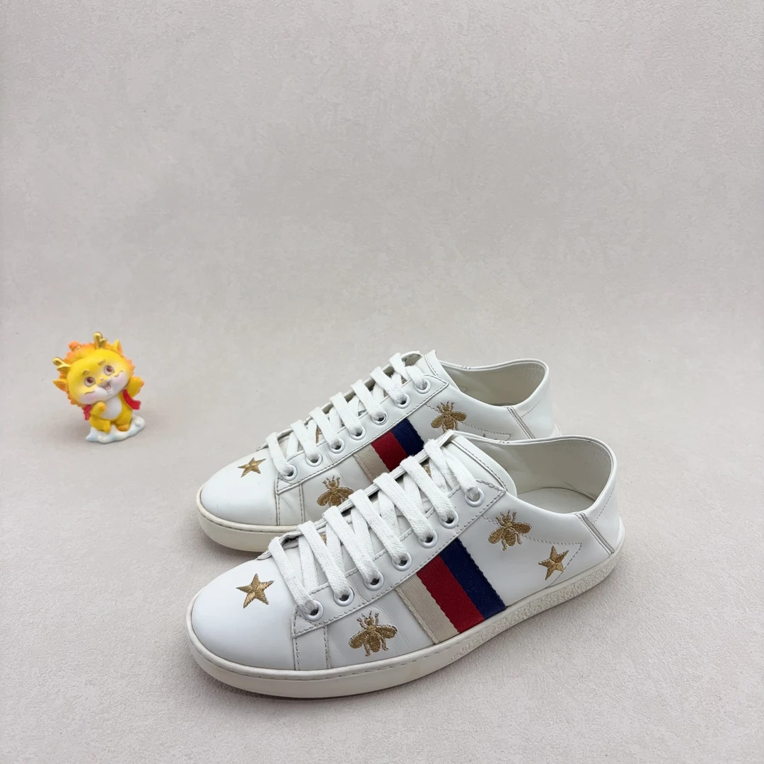 95新 GUCCI/古驰 36码/经典小蜜蜂星星刺绣 踩跟款 时尚休闲板鞋
