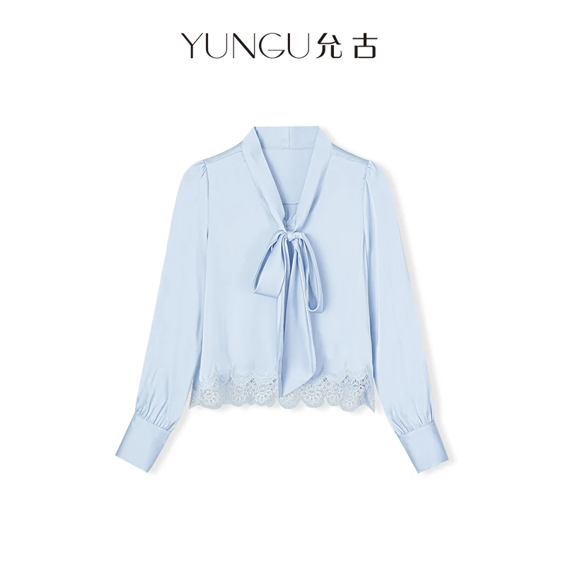 YUNGU允古【廊下花语】高级感轻奢蕾丝飘带衬衫2025早春气质上衣女