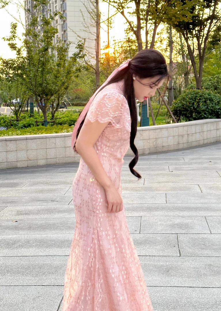 [金粉世家]夏季蕾丝鱼尾裙长款旗袍（偏大，拍下前咨询尺码）