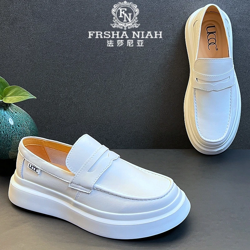 法莎尼亚轻奢透气豆豆鞋男款舒适休闲鞋套脚乐福鞋新款小白鞋百搭