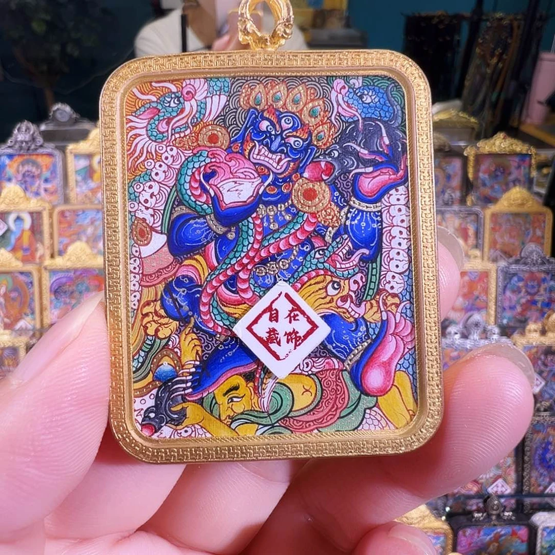 吊坠热贡纯手绘唐卡黑c