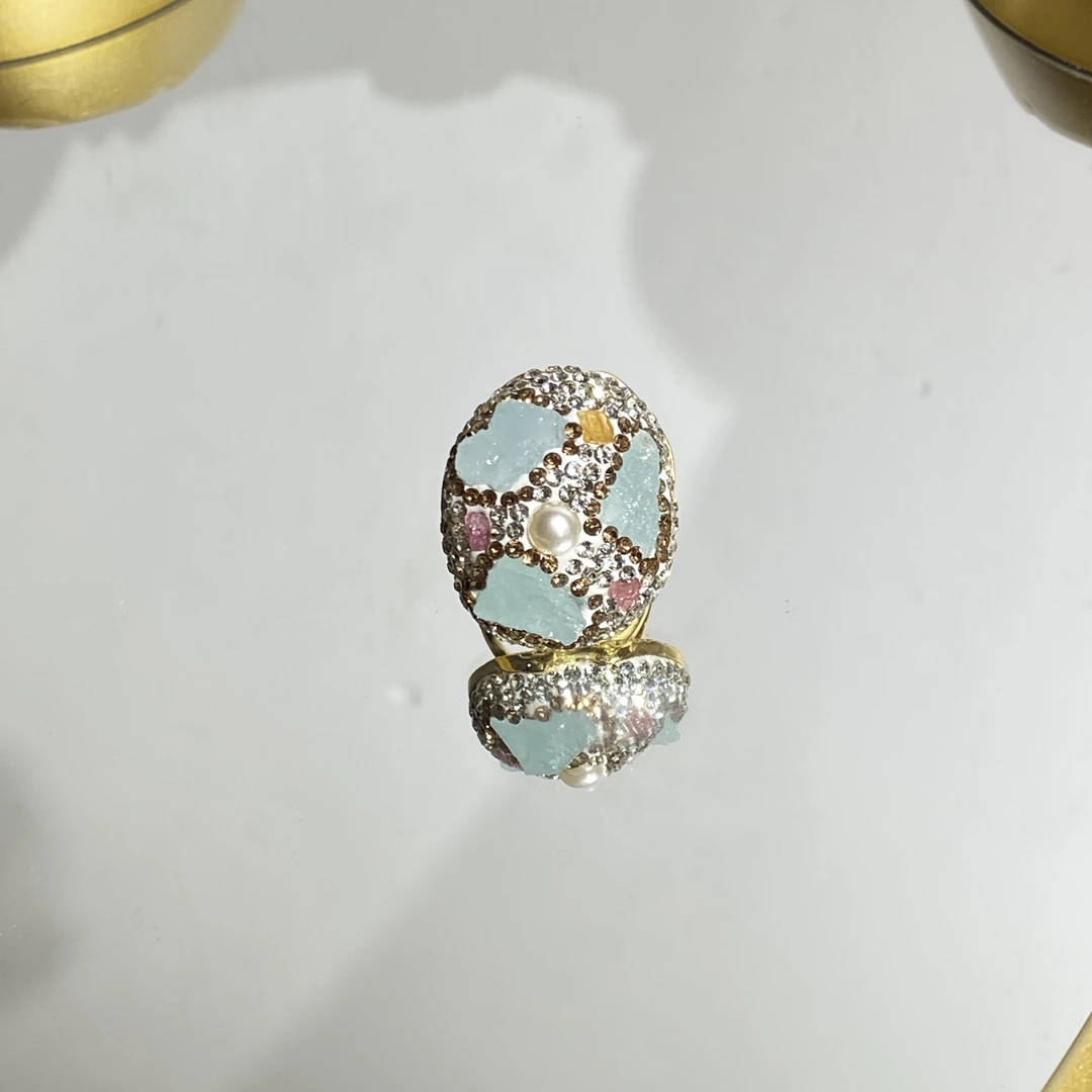 铜合金合成锆石戒指 TTSD 白色椭圆镶嵌轻奢百搭款戒指 1197