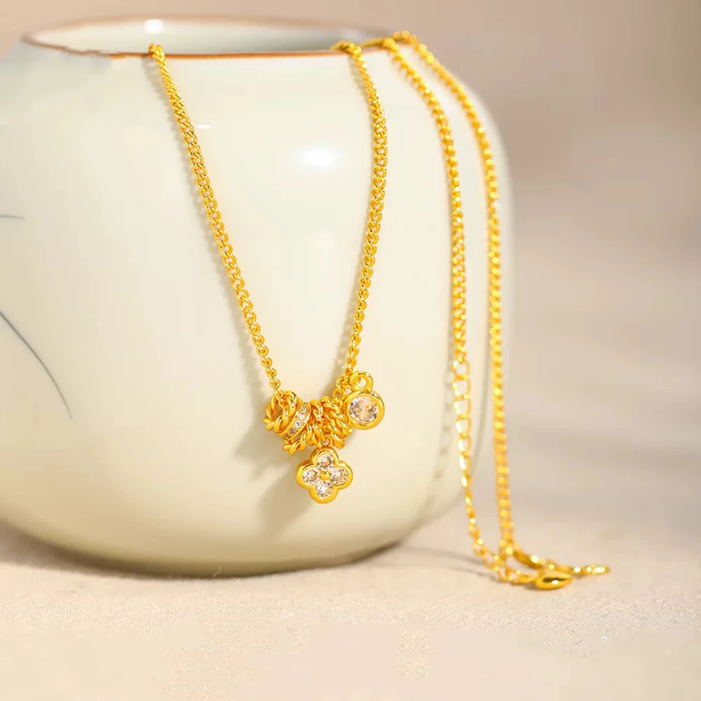 铜合金项链 四叶草盘缠项链气质轻奢百搭时尚女款镶嵌精致灵动