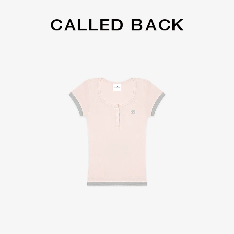CALLED BACK短款时尚百搭亨利粉纽扣短袖032021