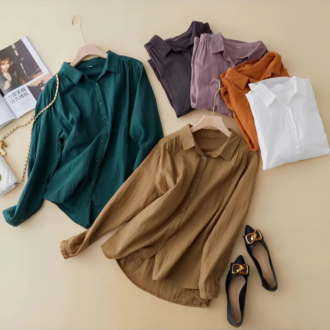 妙芙婷 【多色】春季新款纯色长袖宽松衬衫女~DY8251