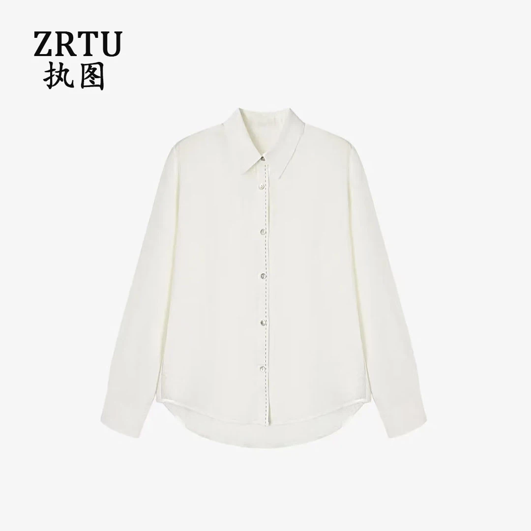 ZRTU执图2025新款秋天翻领天然贝壳扣简约衬衫