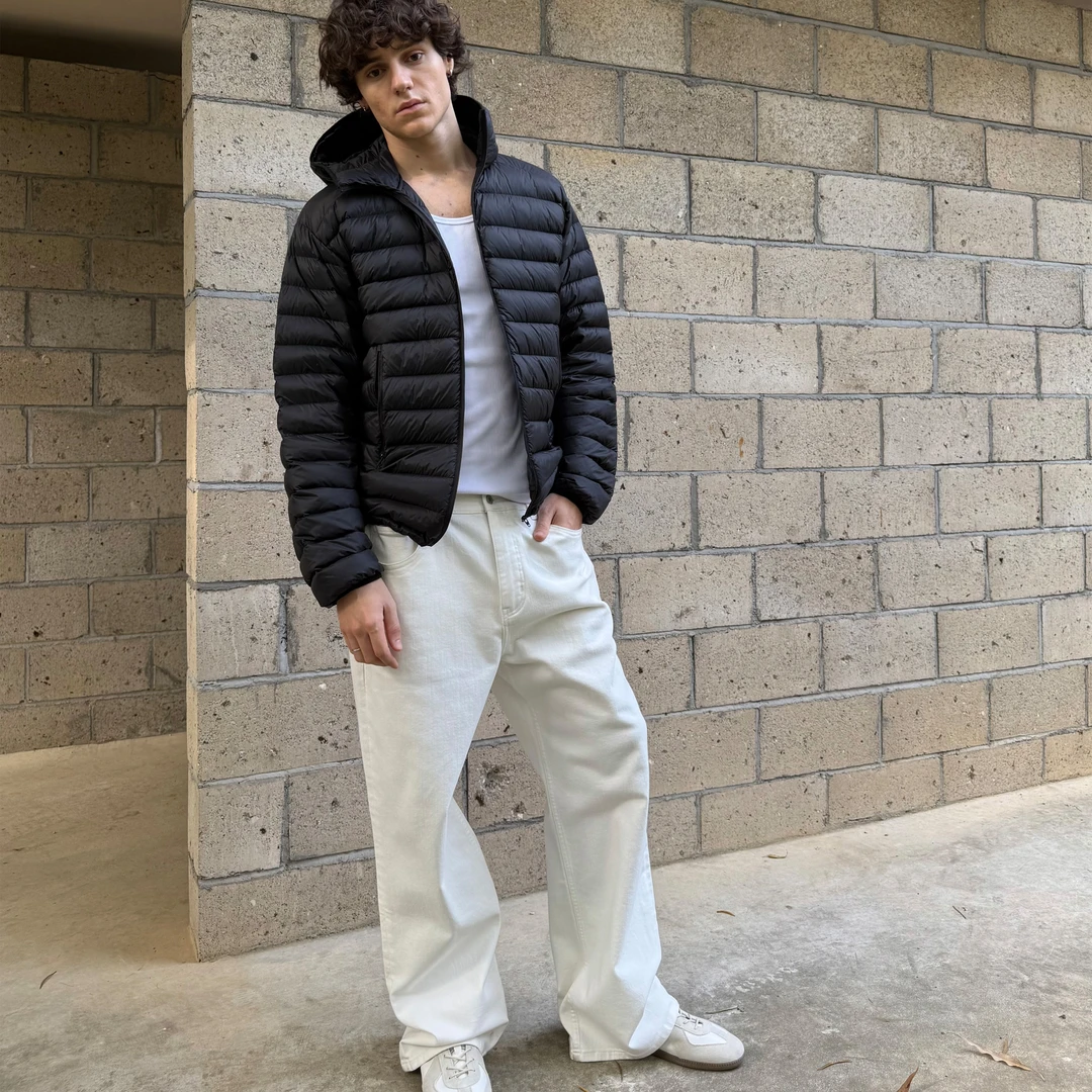 haonanhuang 90白鸭绒轻机能户外半遮面高领连帽排骨羽绒服