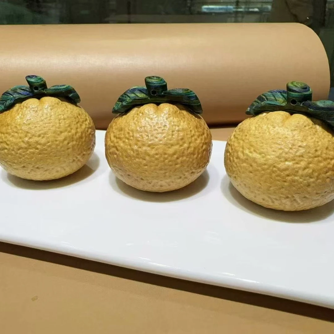 新品檀木雕刻橘子茶宠摆件饰品大橘大利