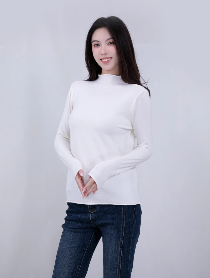 WUYAN/吾颜2025秋冬新品韩系半高圆领修身针织衫-117037