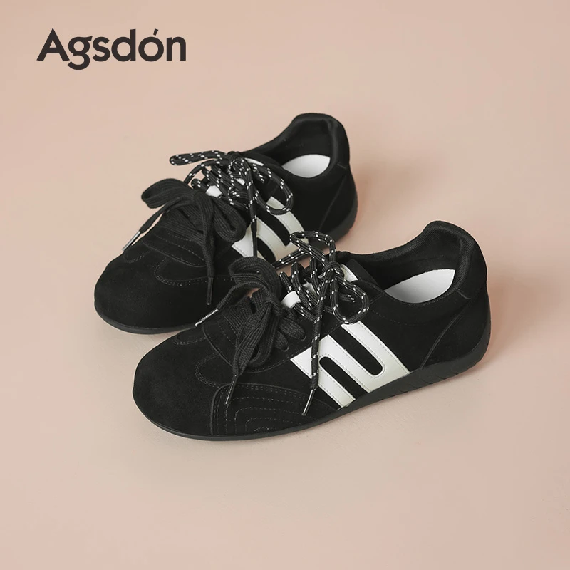 /奥古狮登黑色德训鞋女2025新款秋冬复古芭蕾阿甘运动薄底赛车鞋Q