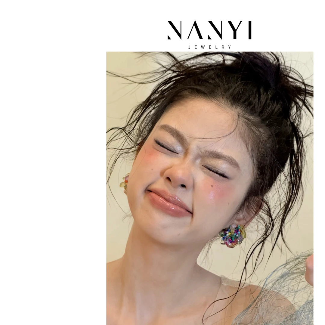 合金仿水晶耳饰 南一｜彩色几何方形立体方糖 超闪耳饰