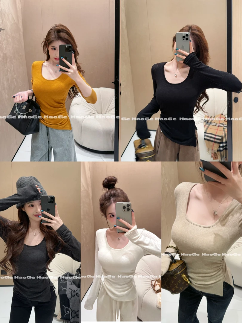 浩哥严选●加绒上衣预HGQ5SY4736A（有胸垫）显瘦修身长袖百搭款简版