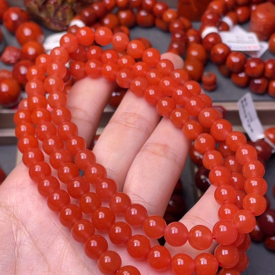 南红玛瑙手串未镶嵌保山冰红手链项链7.6MM
