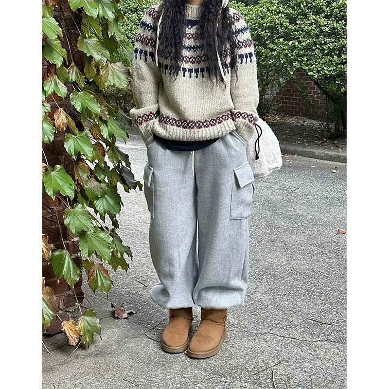 【粉风】东大门.art 复古氛围感撞色提花休闲毛衣女