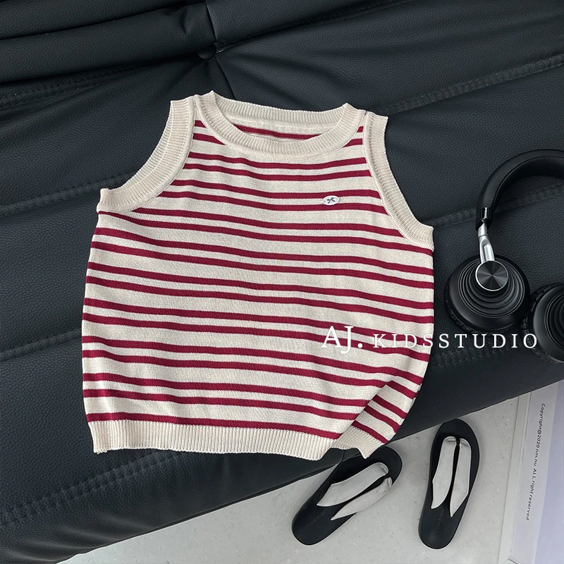 现货【莓果甜心】阿卷夏儿童时尚撞色条纹设计针织无袖背心MPG6493