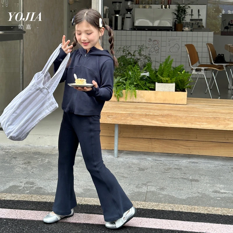 YOJIA女童运动套装秋装2025新款韩版修身童装外套裤子儿童两件套