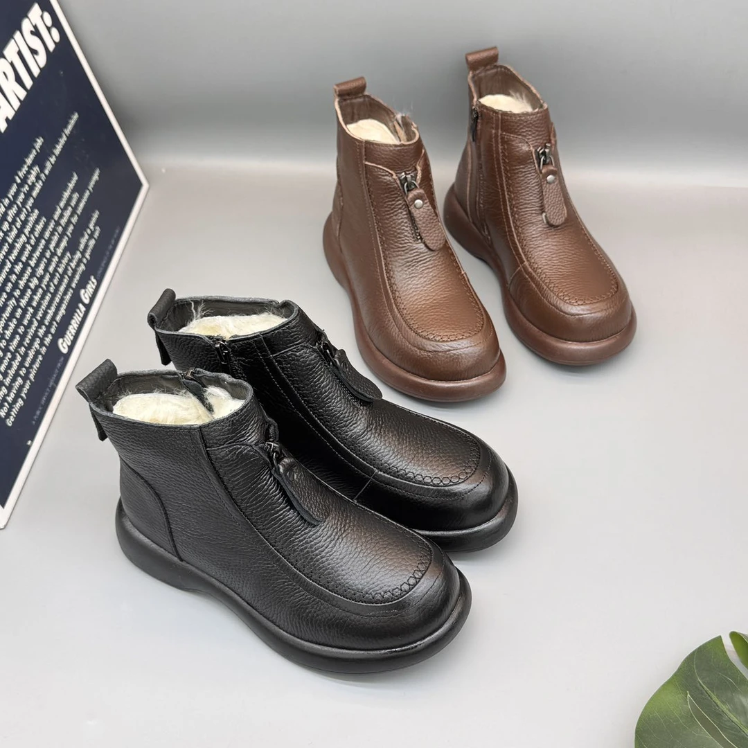 冬季女拉链学院风短靴瘦瘦靴平底百搭妈妈鞋休闲时尚迷1513