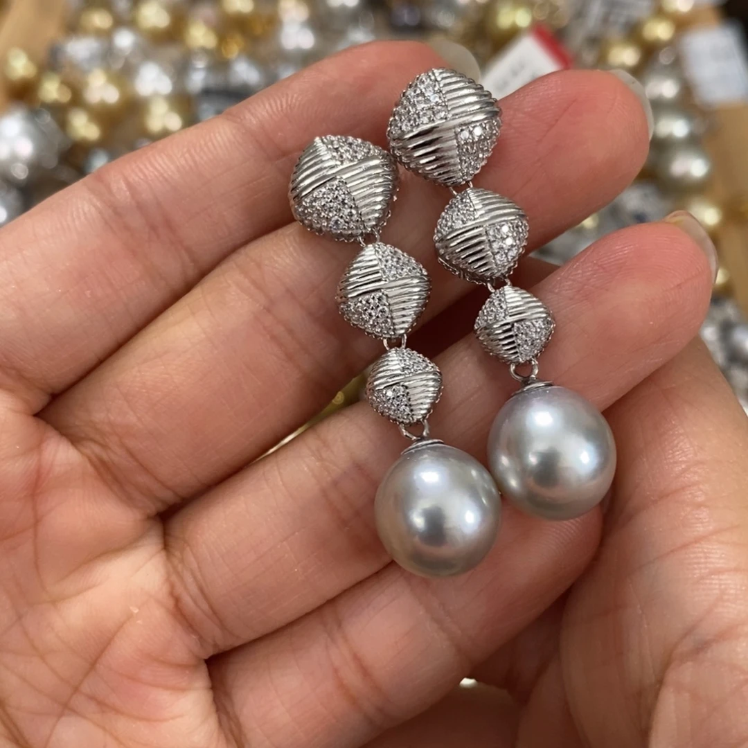 海水珍珠耳饰银S925镶嵌