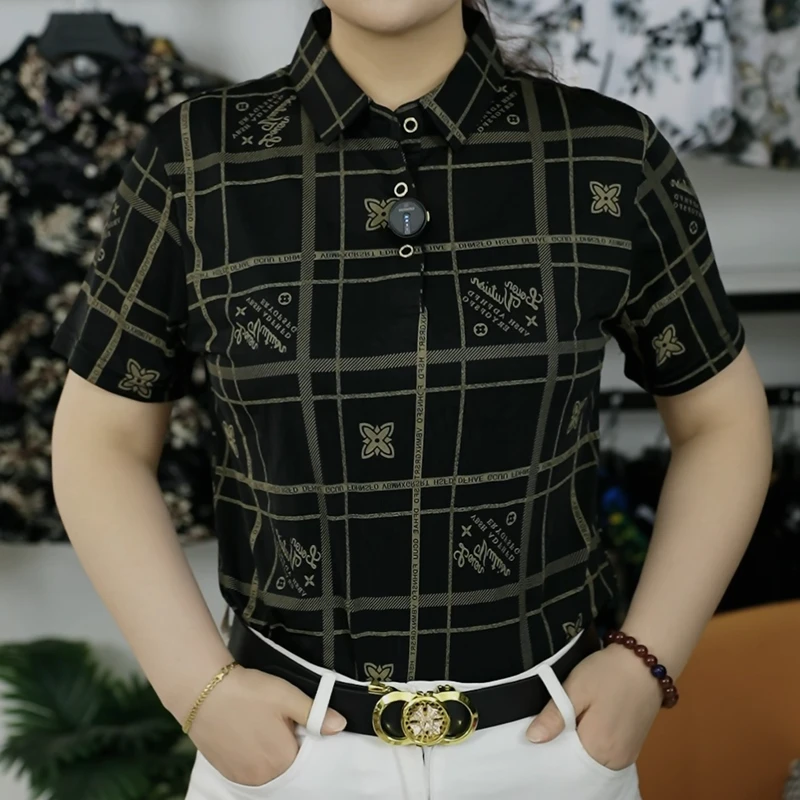 男士短袖polo冰丝印花T恤翻领中年薄款宽松半袖商务免烫衬衣碎花