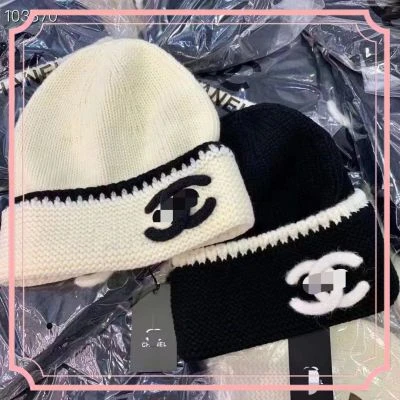 小香风双C针织帽帽子女秋冬加厚保暖拼色毛线ins百搭显脸小冷帽