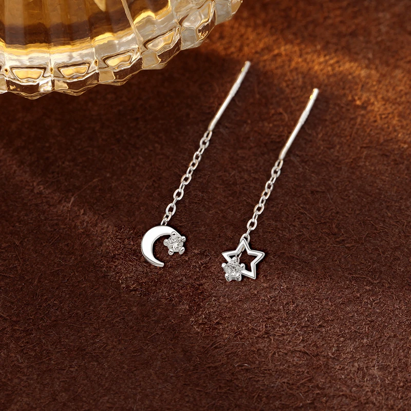 足银合成锆石耳饰 S999足银星月耳线女短款小众设计感耳环2025年