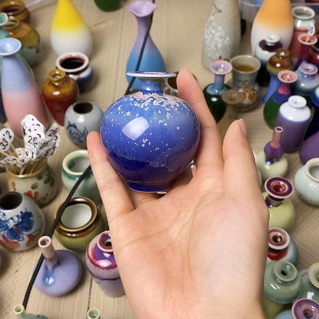 摆件巴掌大不插花景德镇高温陶瓷小花器