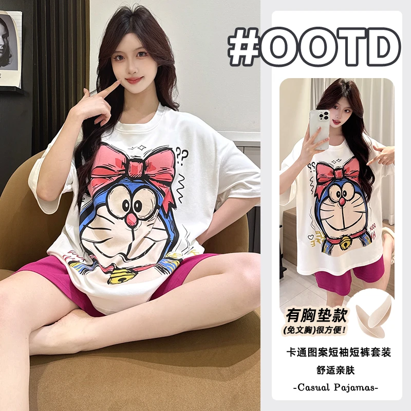 设计感夏季纯棉睡衣女爆款甜美卡通时尚短袖短裤睡衣家居服套装