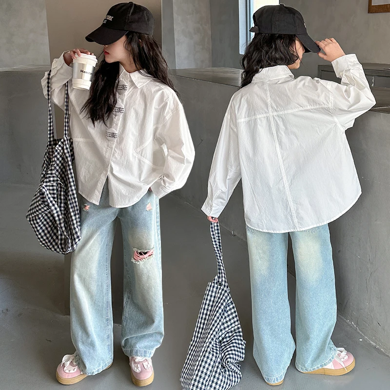 【毛妈潮牌】女童春秋百搭衬衫外套2025新款中大童韩版洋气百搭衬衣