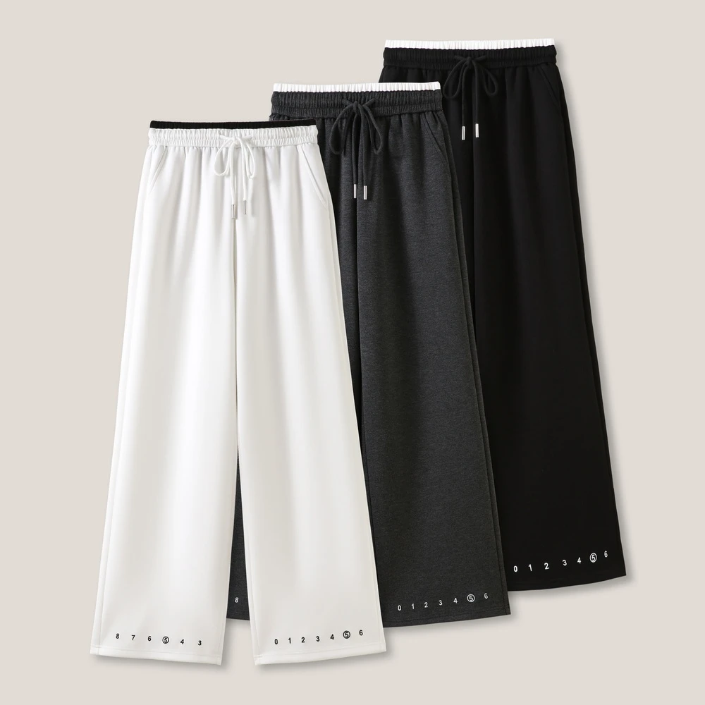 【李不了】女式脚口数字刺绣抽绳松紧腰休闲长裤SS26062