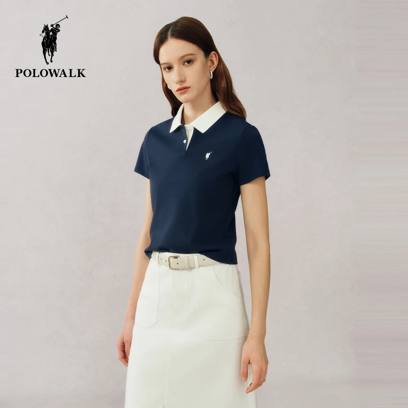 POLOWALK2025新款女翻领T恤纯欲洋气轻奢简约质感显瘦慵懒老钱风