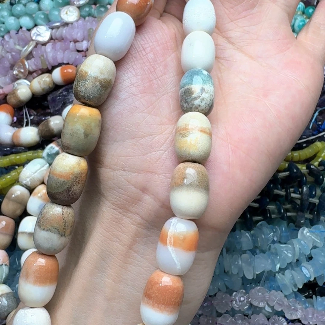 玛瑙/玉髓合金珠宝半成品一条13x18m西亚老玛瑙桶珠