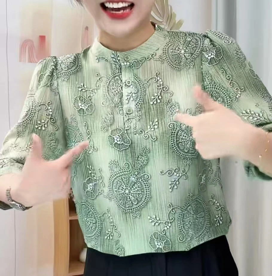春夏季新款薄款七分袖衬衫显瘦宽松中袖防晒百搭上衣小衫