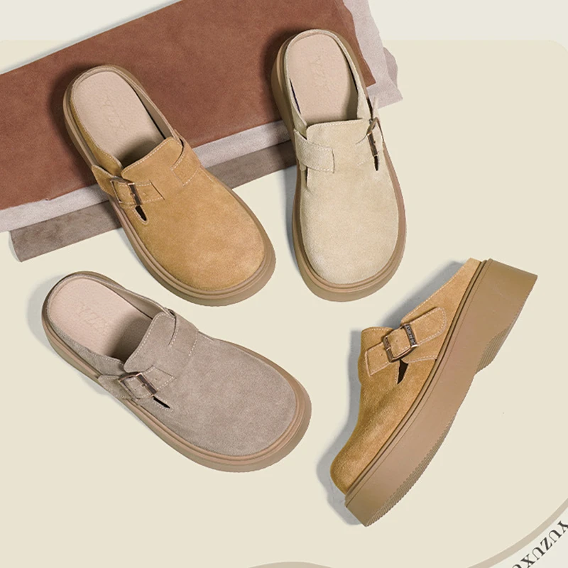 厚底勃肯鞋包头半拖鞋女外穿一脚蹬减震乐福博肯单鞋鞋子女款lo鞋