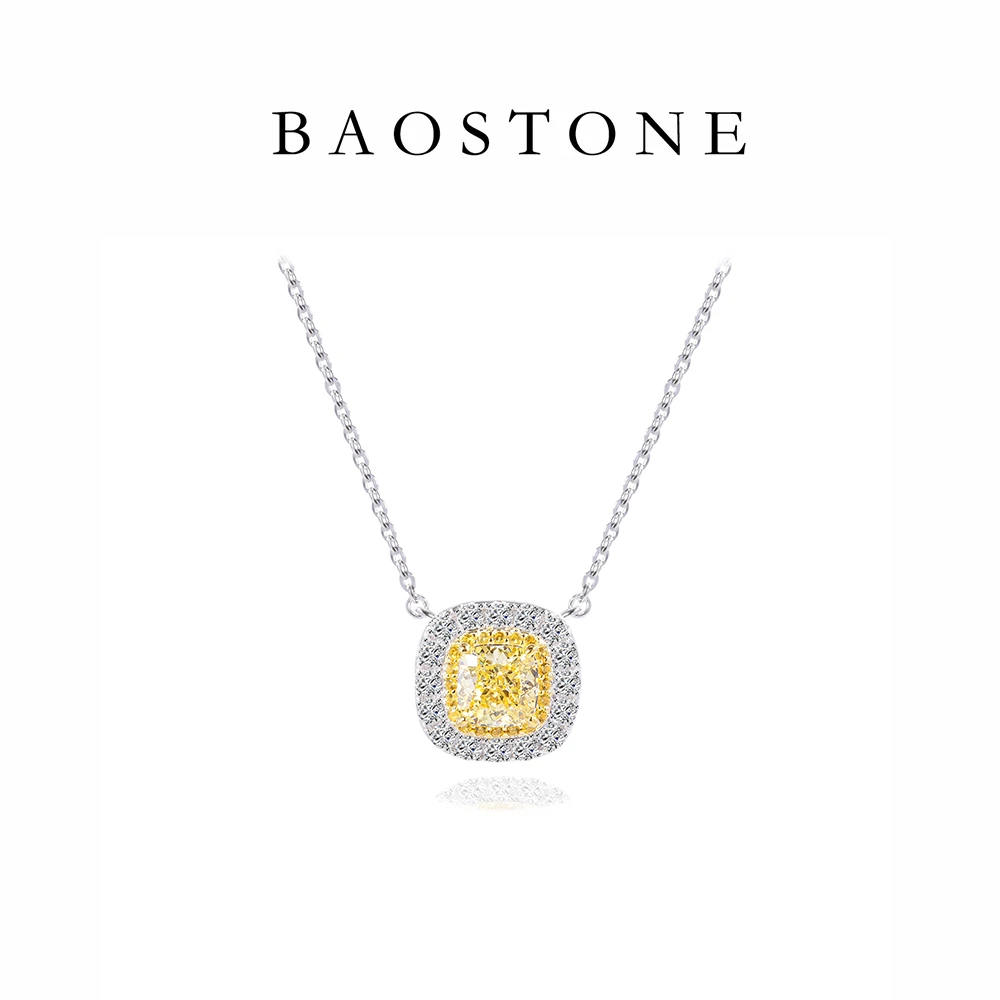 BAOSTONE 坠链均925银合成锆石 【T家方糖项链】黄色满钻轻奢T41