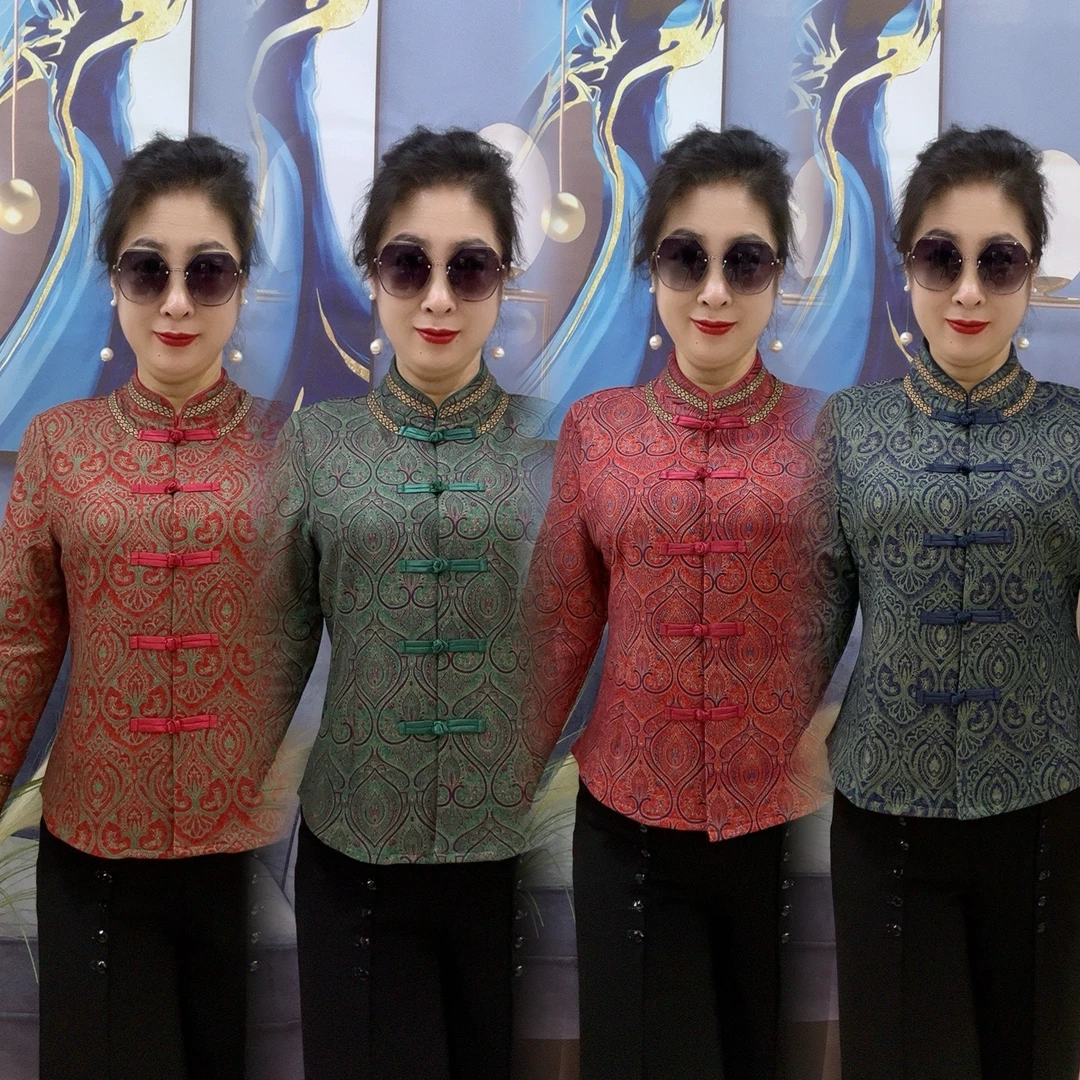 秋冬新款加绒立领一体绒保暖开衫中老年国风古韵妈妈装上衣0118#